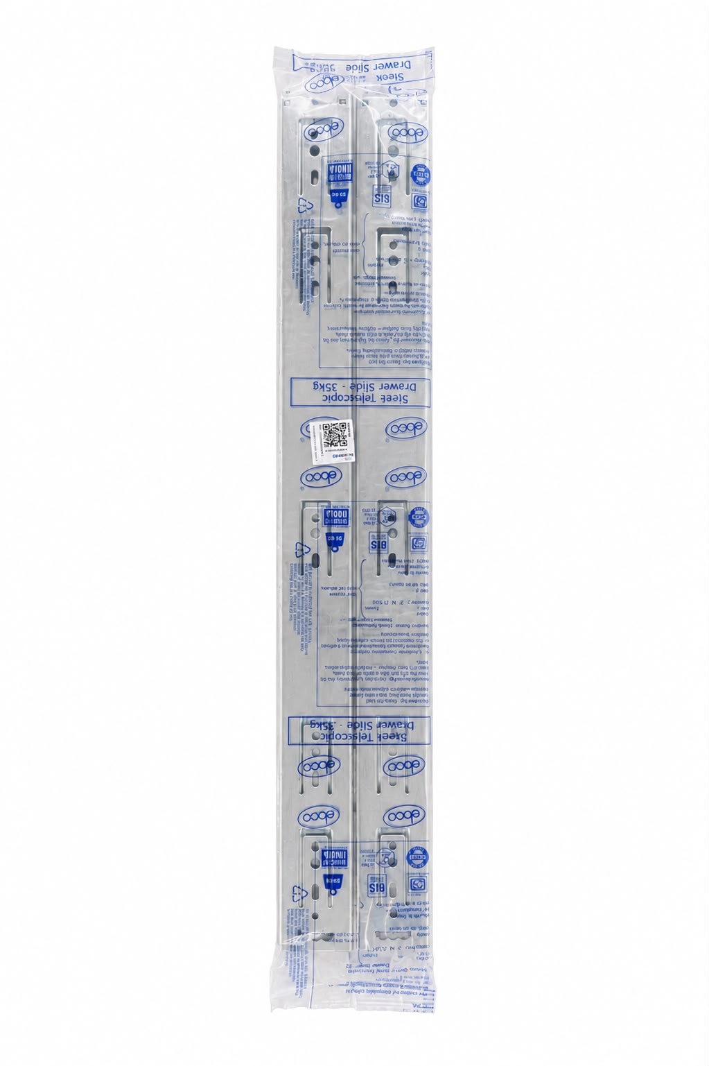 Ebco Sleek Telescopic Drawer Channel, Soft Close, 35 Kg Capacity, Zinc
